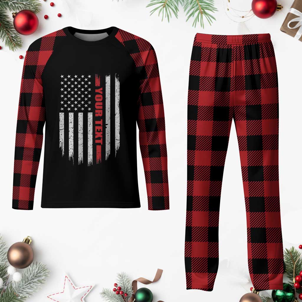 Personalized Firefighter Plaid Pajama Set Custom Text Name Vintage American Flag Patriot Fireman Gift TS11 Buffalo Plaid Print Your Wear