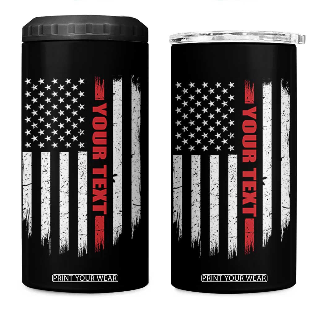 Personalized Firefighter 4 in 1 Can Cooler Tumbler Custom Text Name Vintage American Flag Patriot Fireman Gift