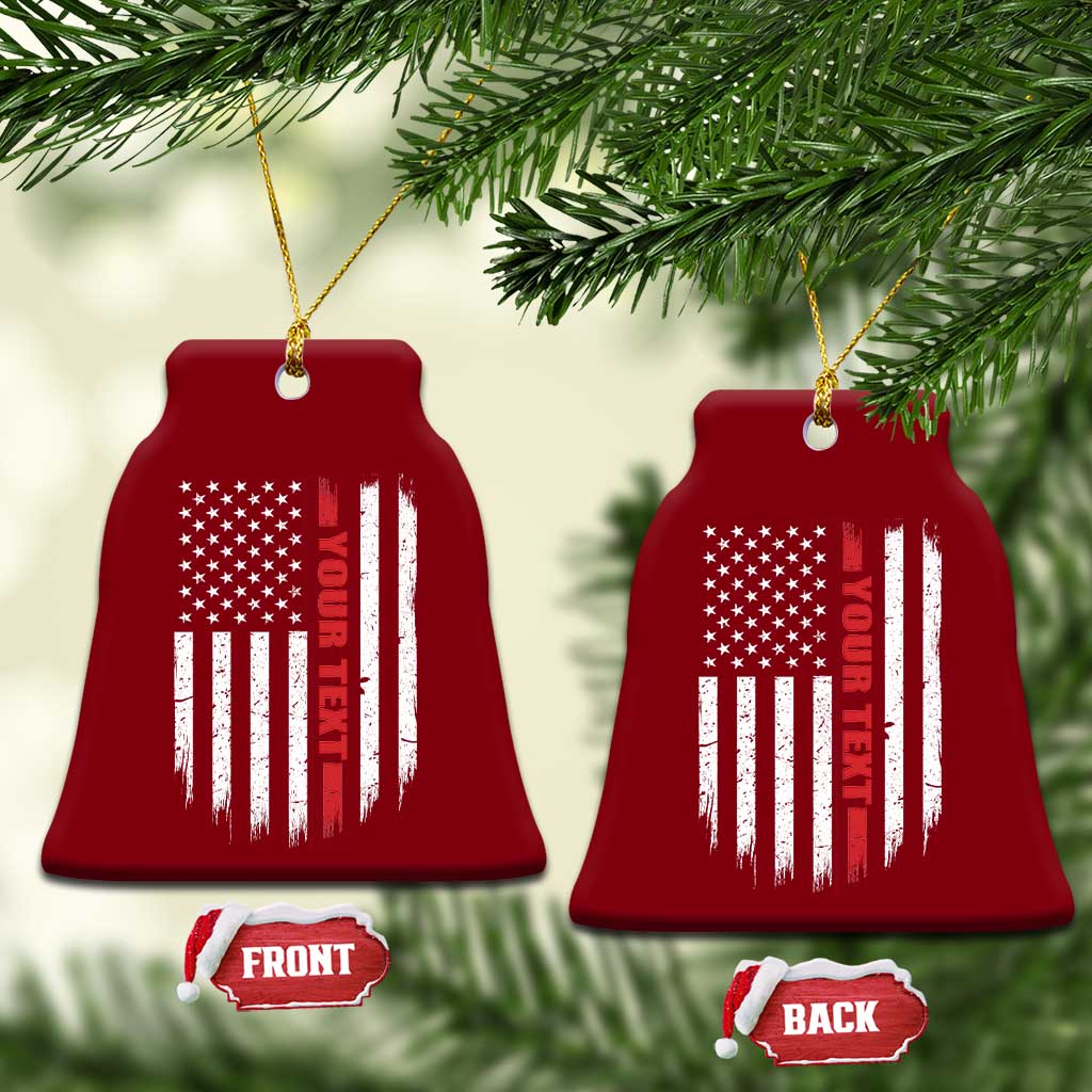 Personalized Firefighter Ceramic Ornament Custom Text Name Vintage American Flag Patriot Fireman Gift