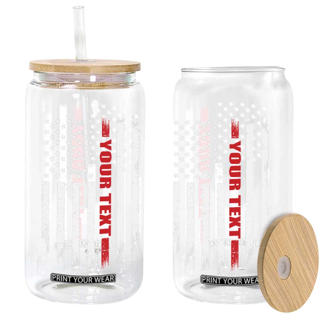 Personalized Firefighter Glass Can Custom Text Name Vintage American Flag Patriot Fireman Gift