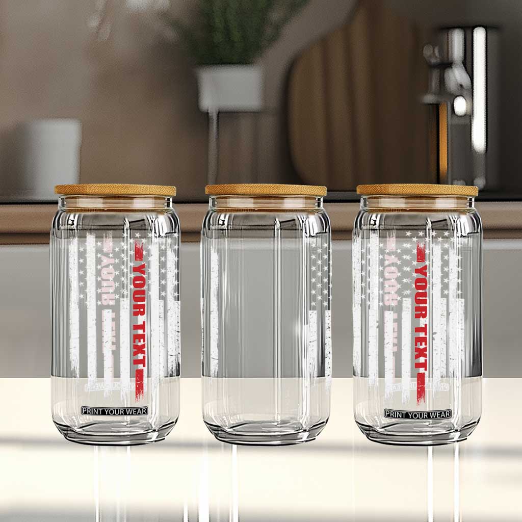 Personalized Firefighter Glass Can Custom Text Name Vintage American Flag Patriot Fireman Gift