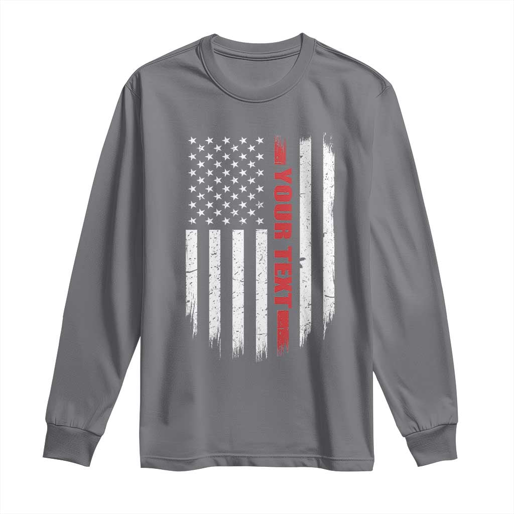 Personalized Firefighter Long Sleeve Shirt Custom Text Name Vintage American Flag Patriot Fireman Gift