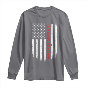 Personalized Firefighter Long Sleeve Shirt Custom Text Name Vintage American Flag Patriot Fireman Gift
