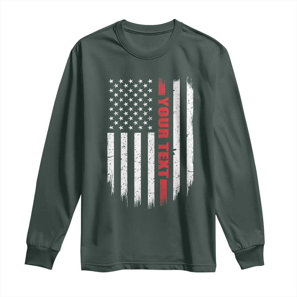 Personalized Firefighter Long Sleeve Shirt Custom Text Name Vintage American Flag Patriot Fireman Gift