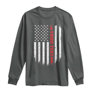 Personalized Firefighter Long Sleeve Shirt Custom Text Name Vintage American Flag Patriot Fireman Gift