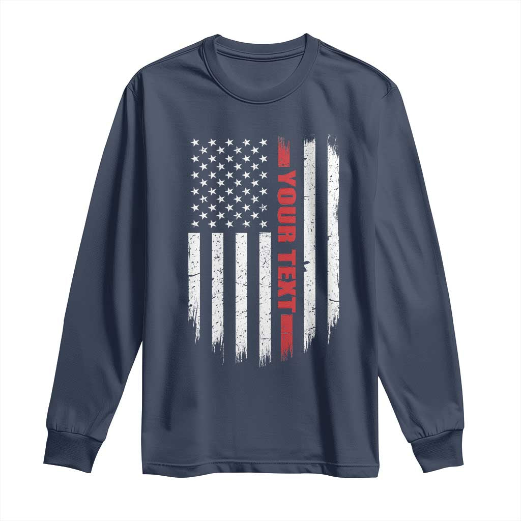 Personalized Firefighter Long Sleeve Shirt Custom Text Name Vintage American Flag Patriot Fireman Gift
