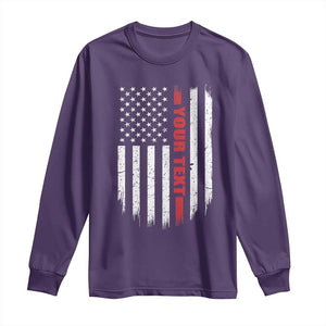 Personalized Firefighter Long Sleeve Shirt Custom Text Name Vintage American Flag Patriot Fireman Gift