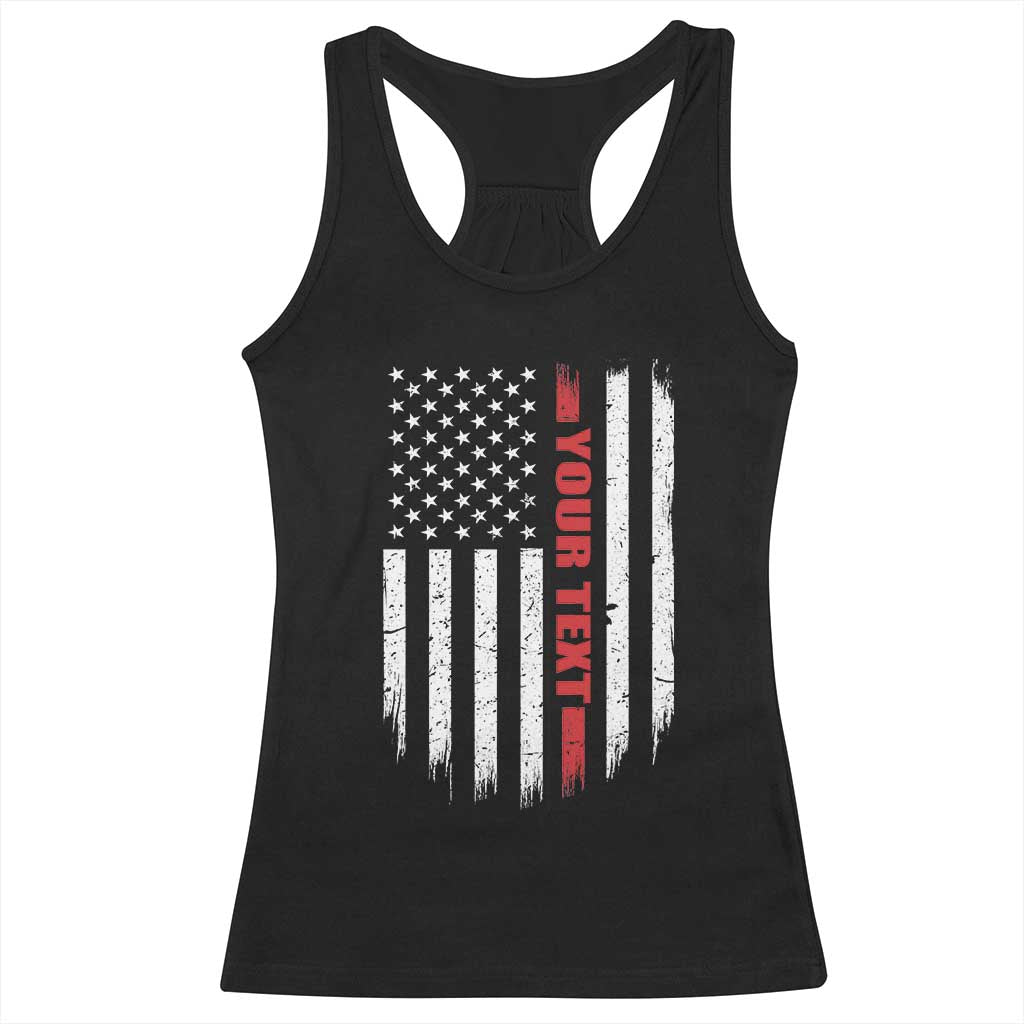 Personalized Firefighter Racerback Tank Top Custom Text Name Vintage American Flag Patriot Fireman Gift TS11 Black Print Your Wear