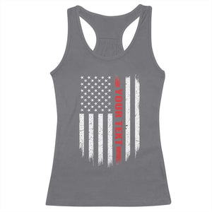 Personalized Firefighter Racerback Tank Top Custom Text Name Vintage American Flag Patriot Fireman Gift