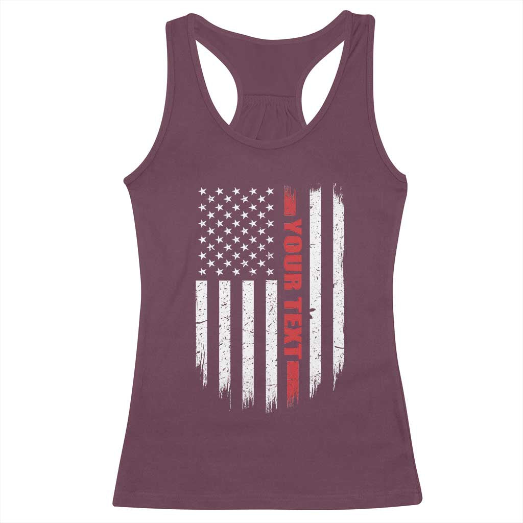 Personalized Firefighter Racerback Tank Top Custom Text Name Vintage American Flag Patriot Fireman Gift