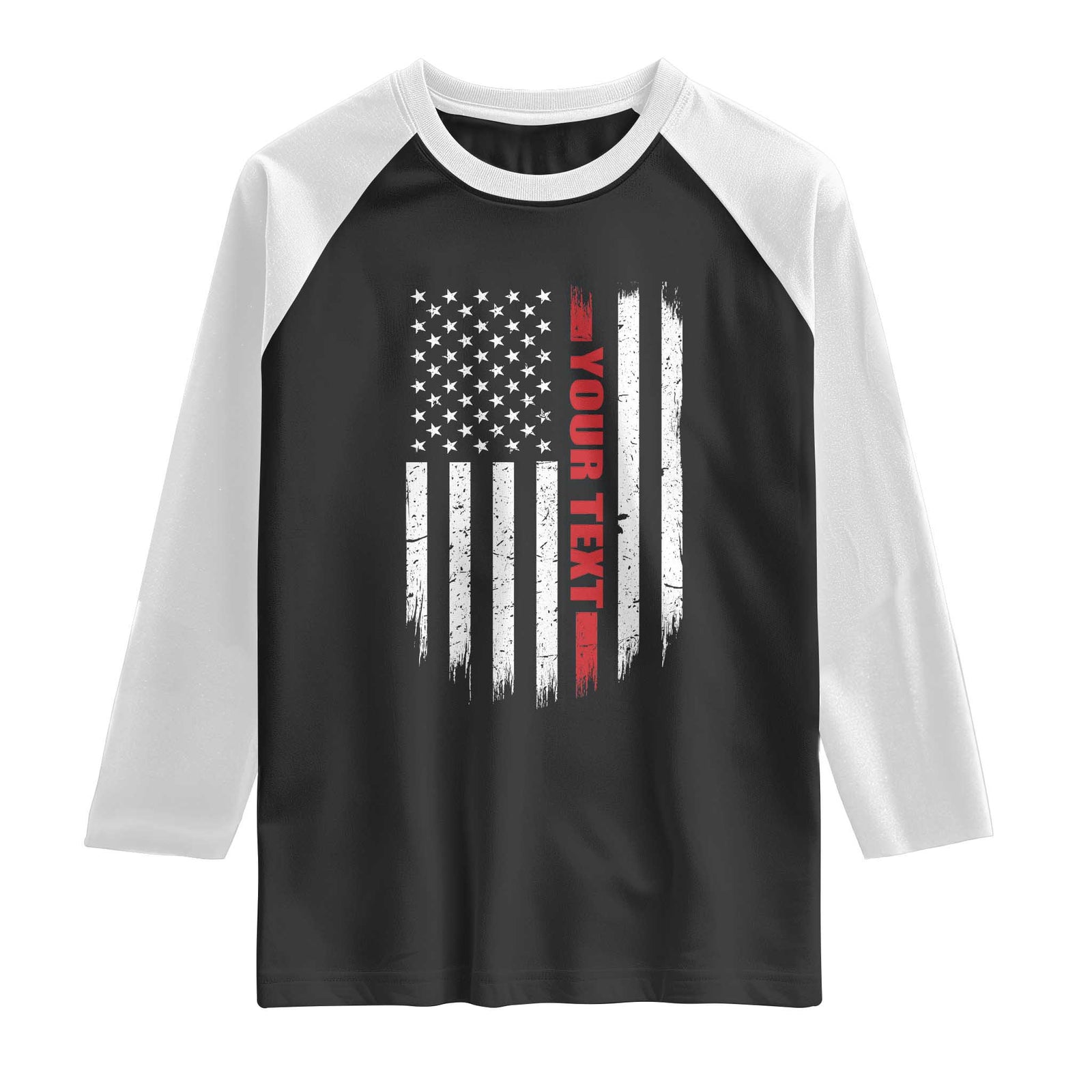 Personalized Firefighter Raglan Shirt Custom Text Name Vintage American Flag Patriot Fireman Gift TS11 Black White Print Your Wear