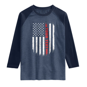 Personalized Firefighter Raglan Shirt Custom Text Name Vintage American Flag Patriot Fireman Gift