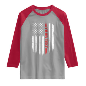 Personalized Firefighter Raglan Shirt Custom Text Name Vintage American Flag Patriot Fireman Gift