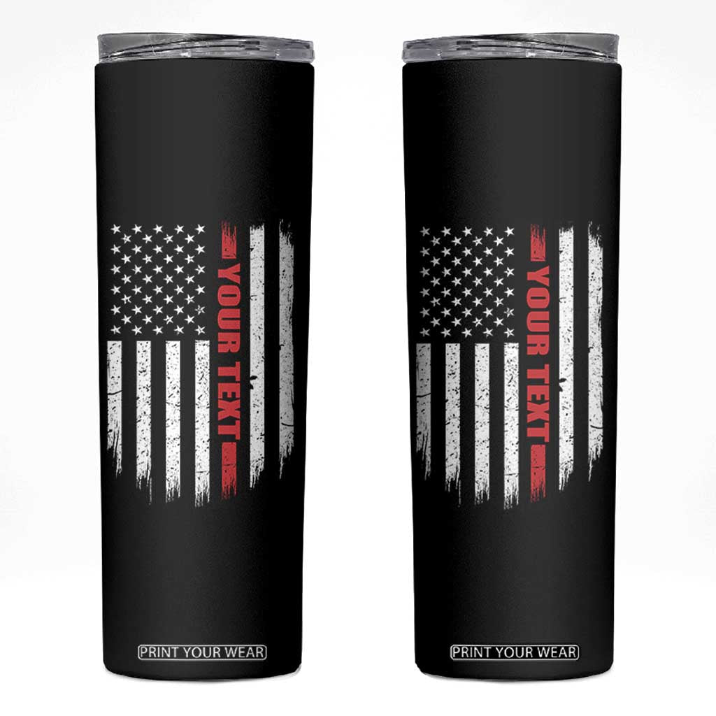 Personalized Firefighter Skinny Tumbler Custom Text Name Vintage American Flag Patriot Fireman Gift
