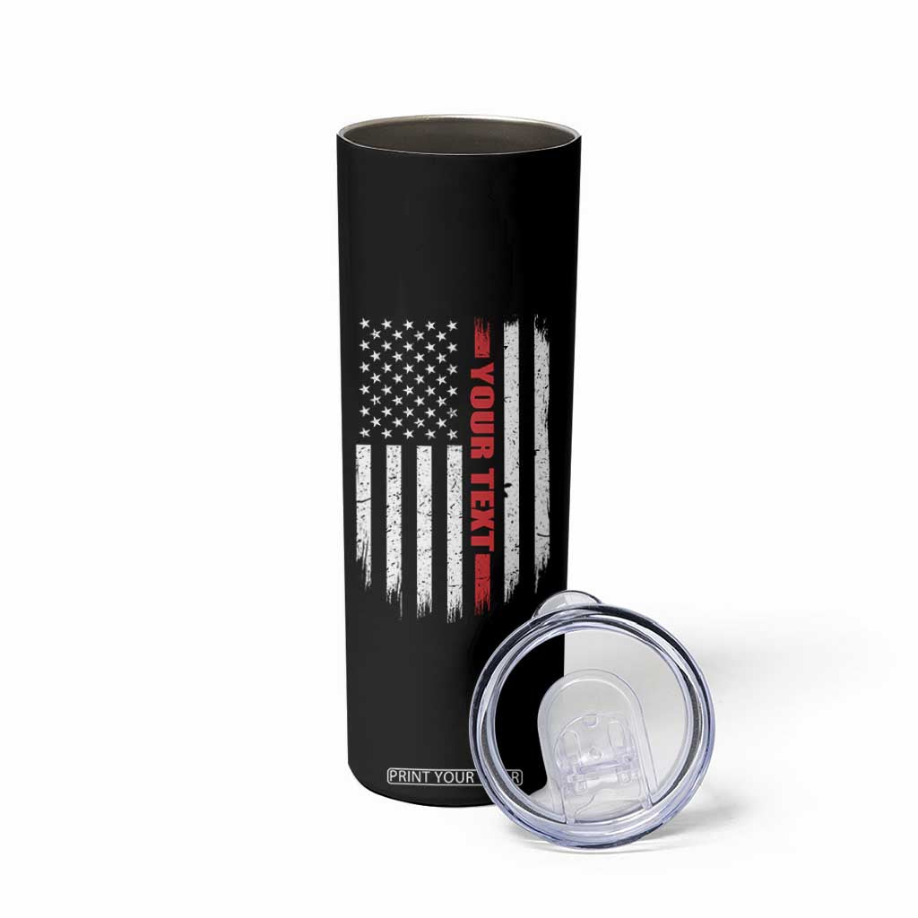 Personalized Firefighter Skinny Tumbler Custom Text Name Vintage American Flag Patriot Fireman Gift