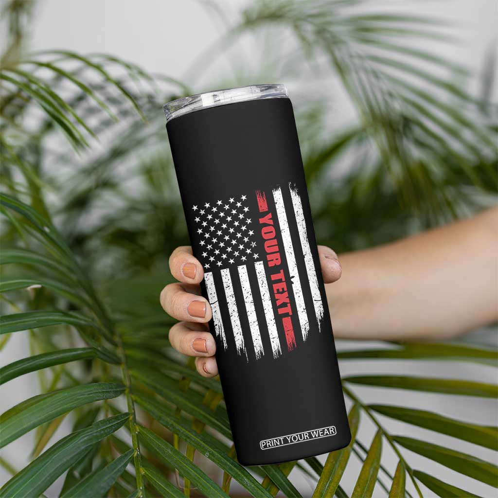 Personalized Firefighter Skinny Tumbler Custom Text Name Vintage American Flag Patriot Fireman Gift