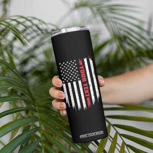 Personalized Firefighter Skinny Tumbler Custom Text Name Vintage American Flag Patriot Fireman Gift