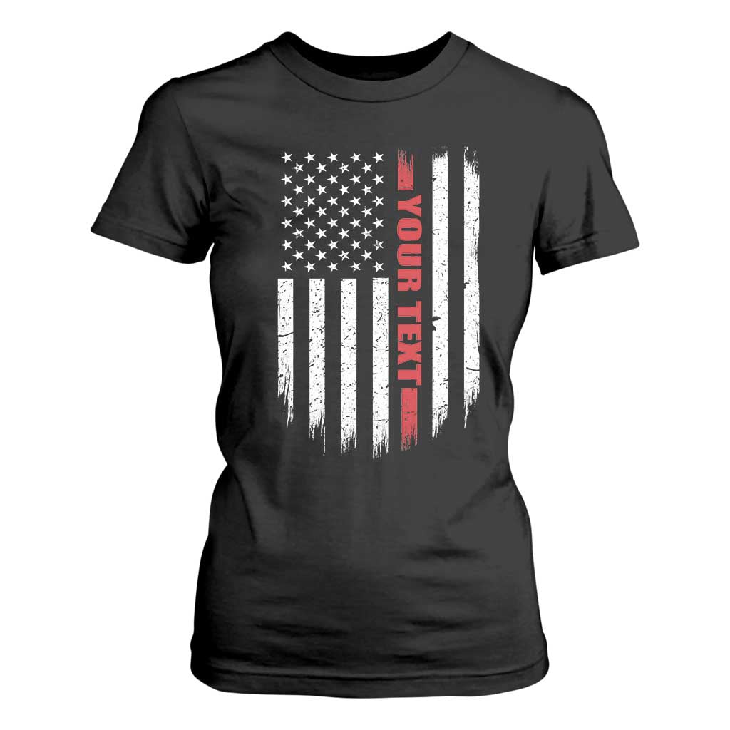 Personalized Firefighter T Shirt For Women Custom Text Name Vintage American Flag Patriot Fireman Gift