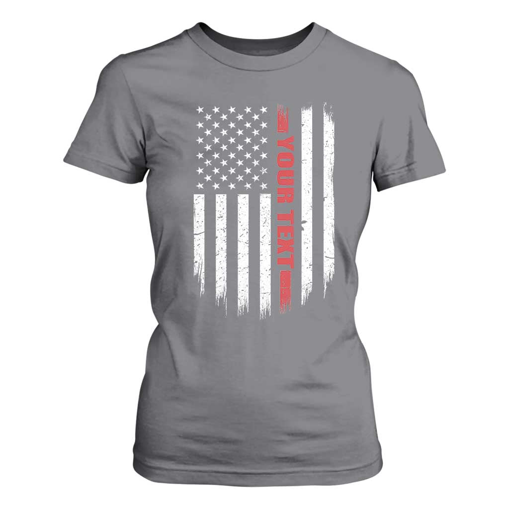 Personalized Firefighter T Shirt For Women Custom Text Name Vintage American Flag Patriot Fireman Gift