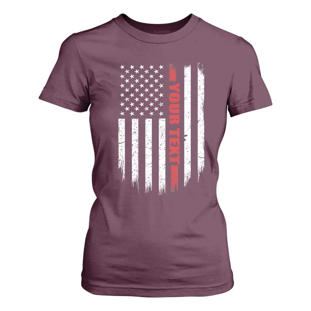 Personalized Firefighter T Shirt For Women Custom Text Name Vintage American Flag Patriot Fireman Gift