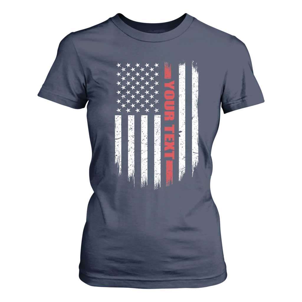 Personalized Firefighter T Shirt For Women Custom Text Name Vintage American Flag Patriot Fireman Gift