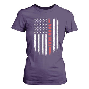 Personalized Firefighter T Shirt For Women Custom Text Name Vintage American Flag Patriot Fireman Gift