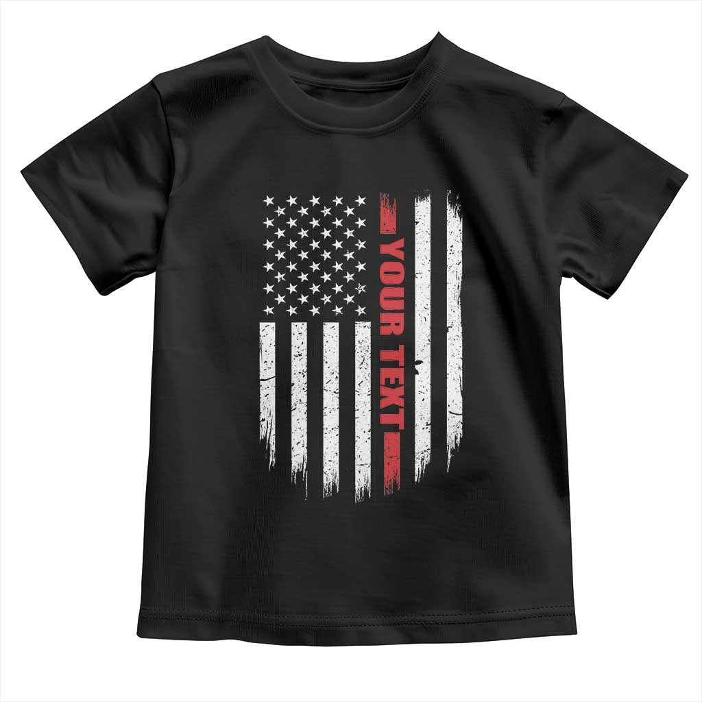 Personalized Firefighter Toddler T Shirt Custom Text Name Vintage American Flag Patriot Fireman Gift TS11 Black Print Your Wear