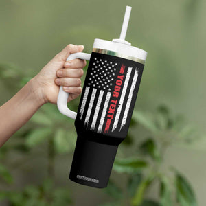 Personalized Firefighter Tumbler With Handle Custom Text Name Vintage American Flag Patriot Fireman Gift