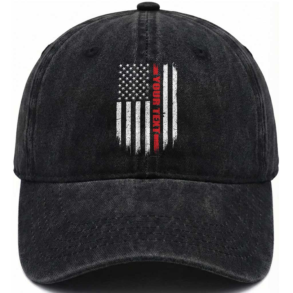 Personalized Firefighter Washed Cotton Baseball Cap Custom Text Name Vintage American Flag Patriot Fireman Gift