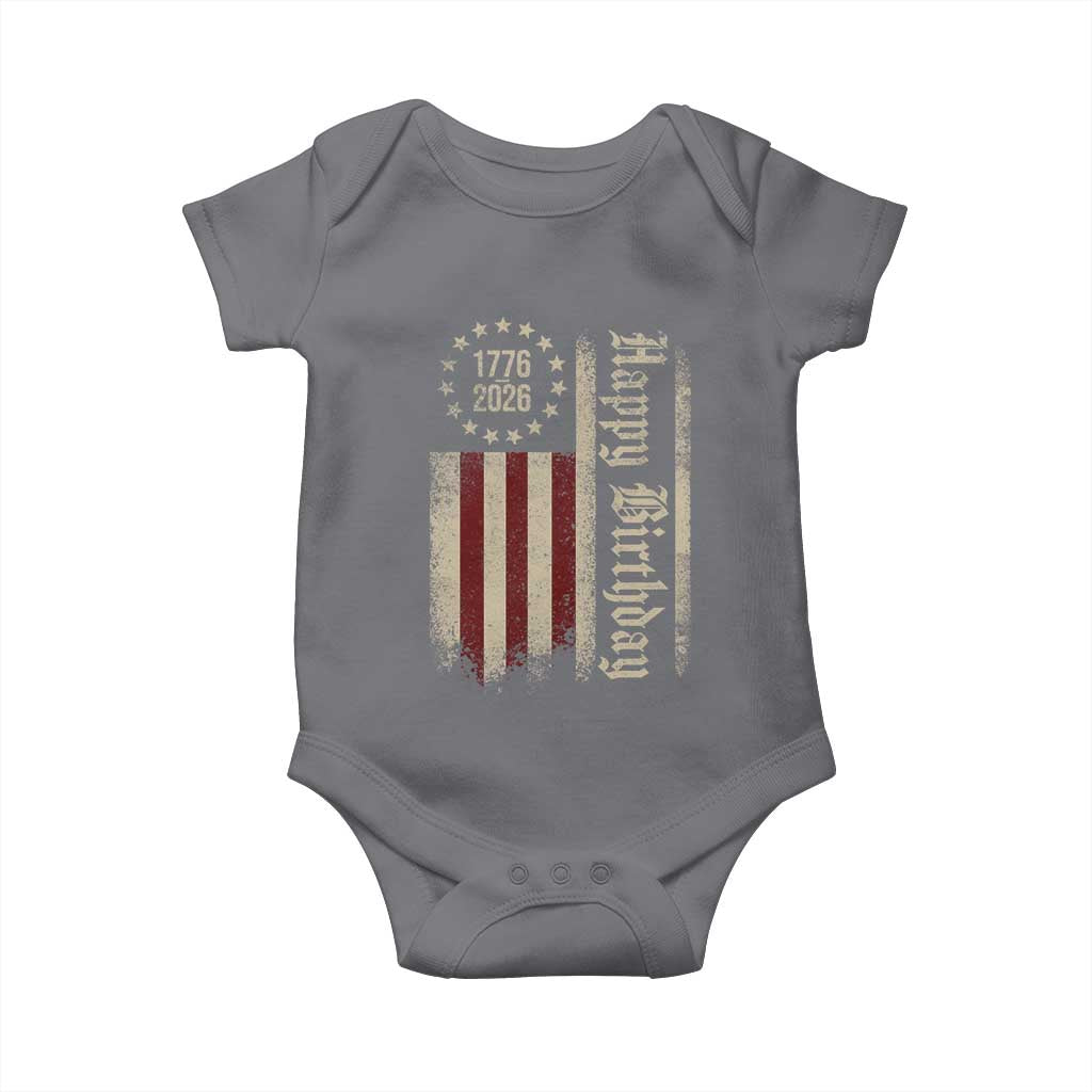 250th Birthday US July 4th 1776 2026 American Flag Baby Onesie TS11 Charcoal Print Your Wear