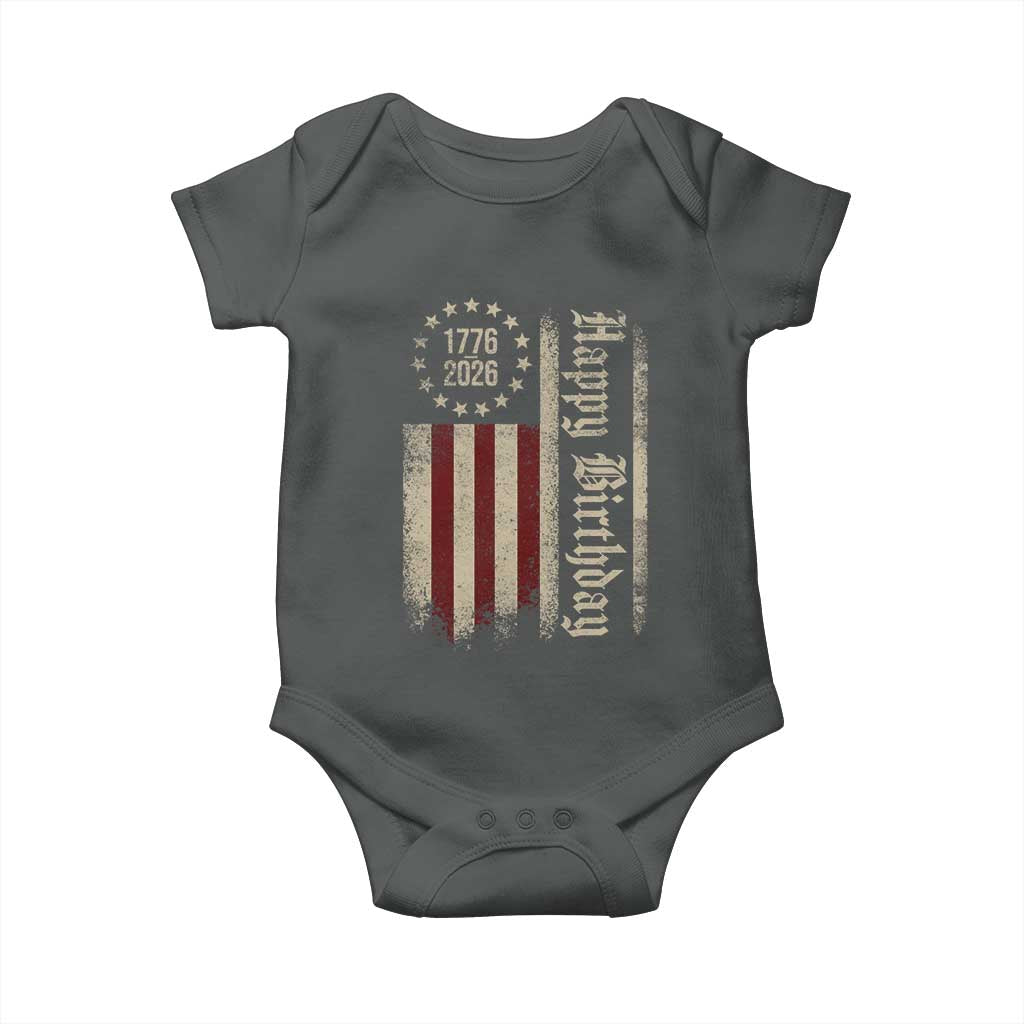 250th Birthday US July 4th 1776 2026 American Flag Baby Onesie TS11 Dark Heather Print Your Wear
