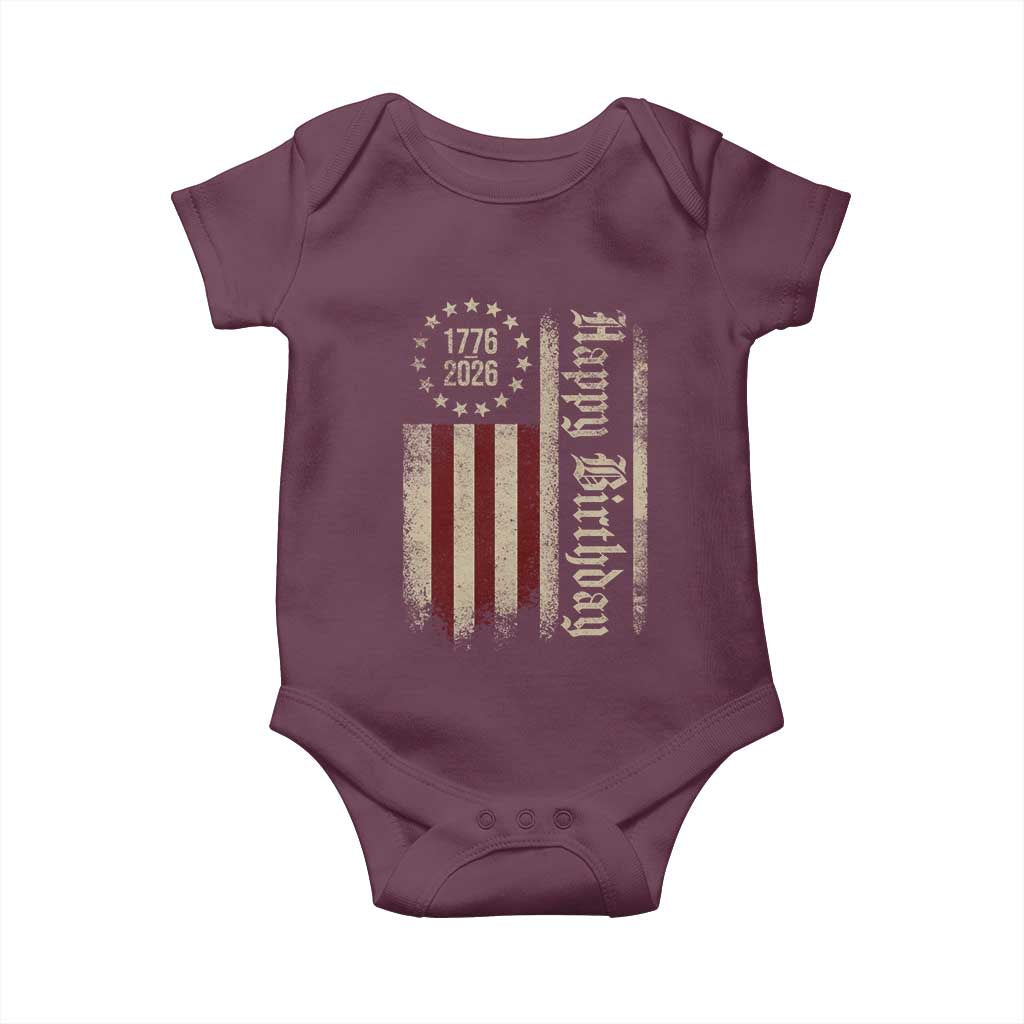 250th Birthday US July 4th 1776 2026 American Flag Baby Onesie TS11 Maroon Print Your Wear