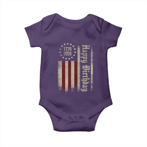 250th Birthday US July 4th 1776 2026 American Flag Baby Onesie TS11 Purple Print Your Wear