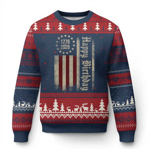 250th Birthday US July 4th 1776 2026 American Flag Ugly Christmas Sweater TS11 Navy Red Print Your Wear
