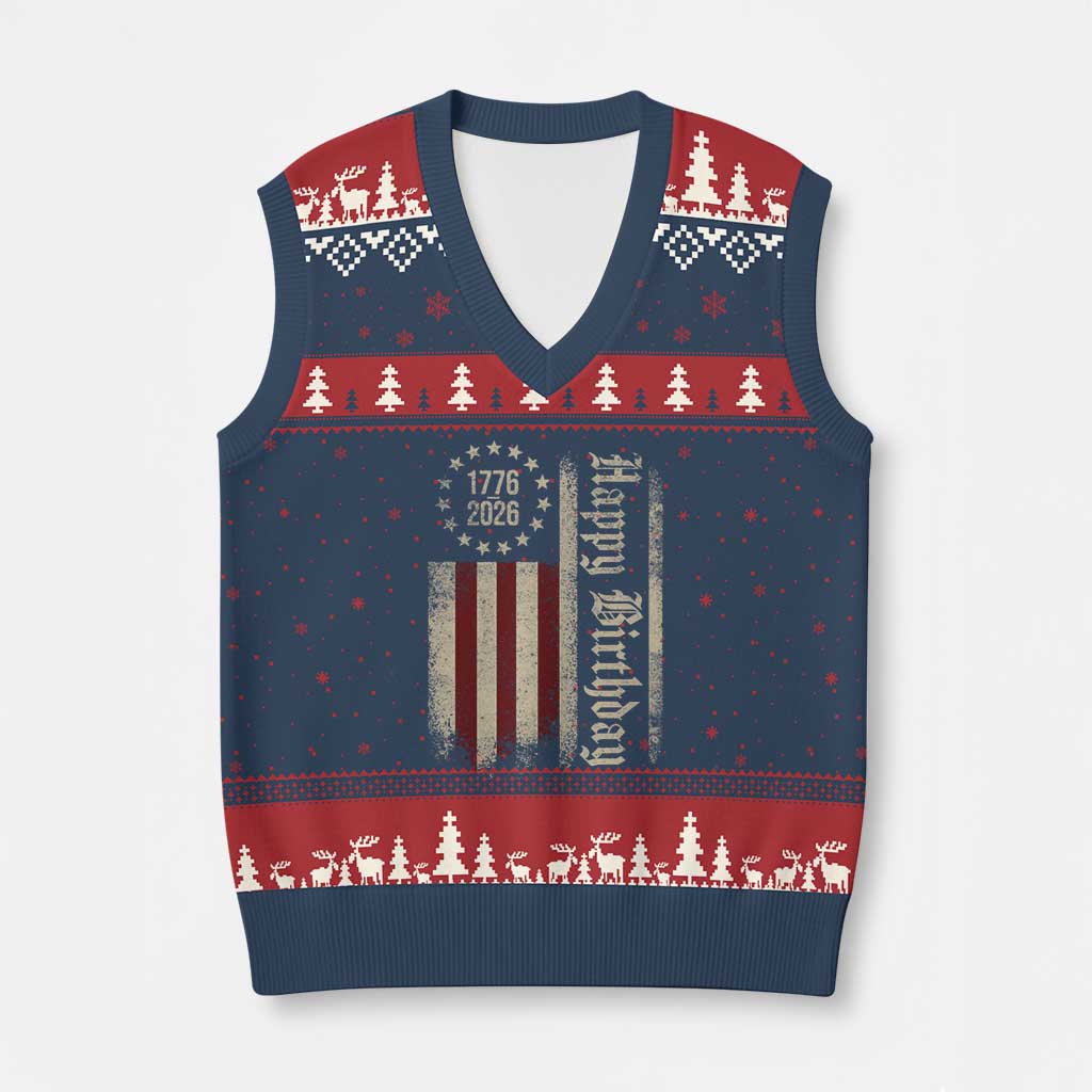 250th Birthday US July 4th 1776 2026 American Flag V-Neck Knit Sweater Vest TS11 Navy Red Print Your Wear