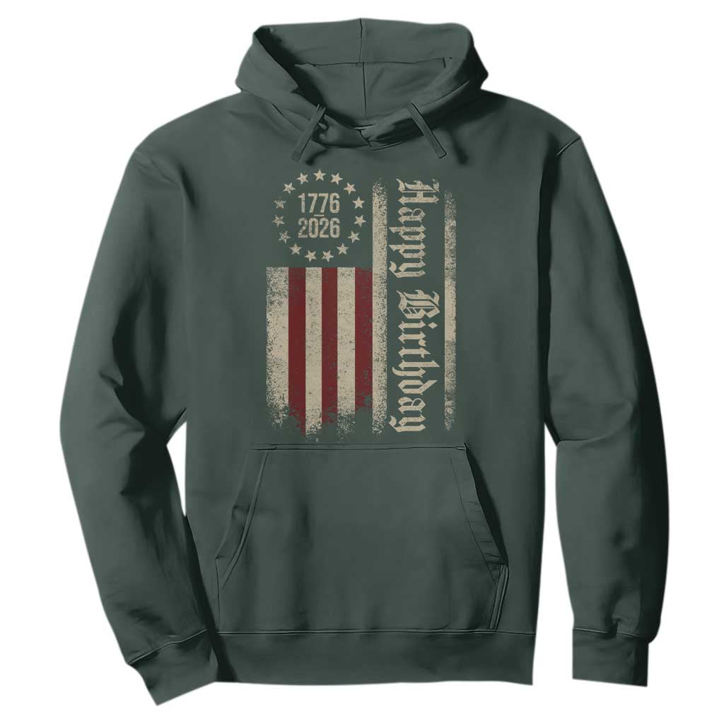 250th Birthday US July 4th 1776 2026 American Flag Hoodie TS11 Dark Forest Green Print Your Wear