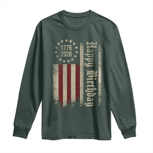 250th Birthday US July 4th 1776 2026 American Flag Long Sleeve Shirt TS11 Dark Forest Green Print Your Wear