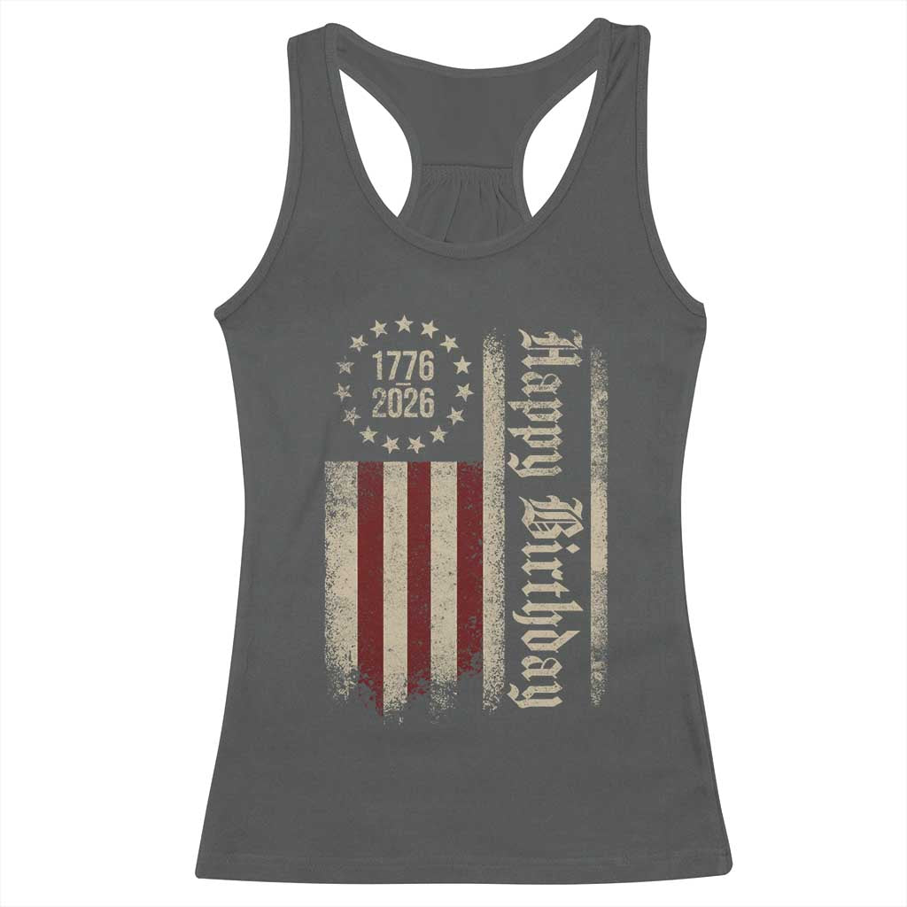 250th Birthday US July 4th 1776 2026 American Flag Racerback Tank Top TS11 Dark Heather Print Your Wear
