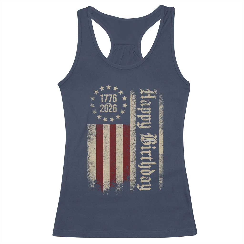 250th Birthday US July 4th 1776 2026 American Flag Racerback Tank Top TS11 Navy Print Your Wear