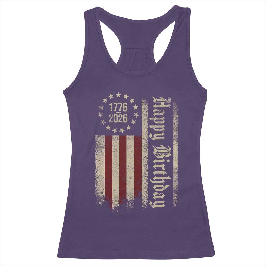 250th Birthday US July 4th 1776 2026 American Flag Racerback Tank Top TS11 Purple Print Your Wear