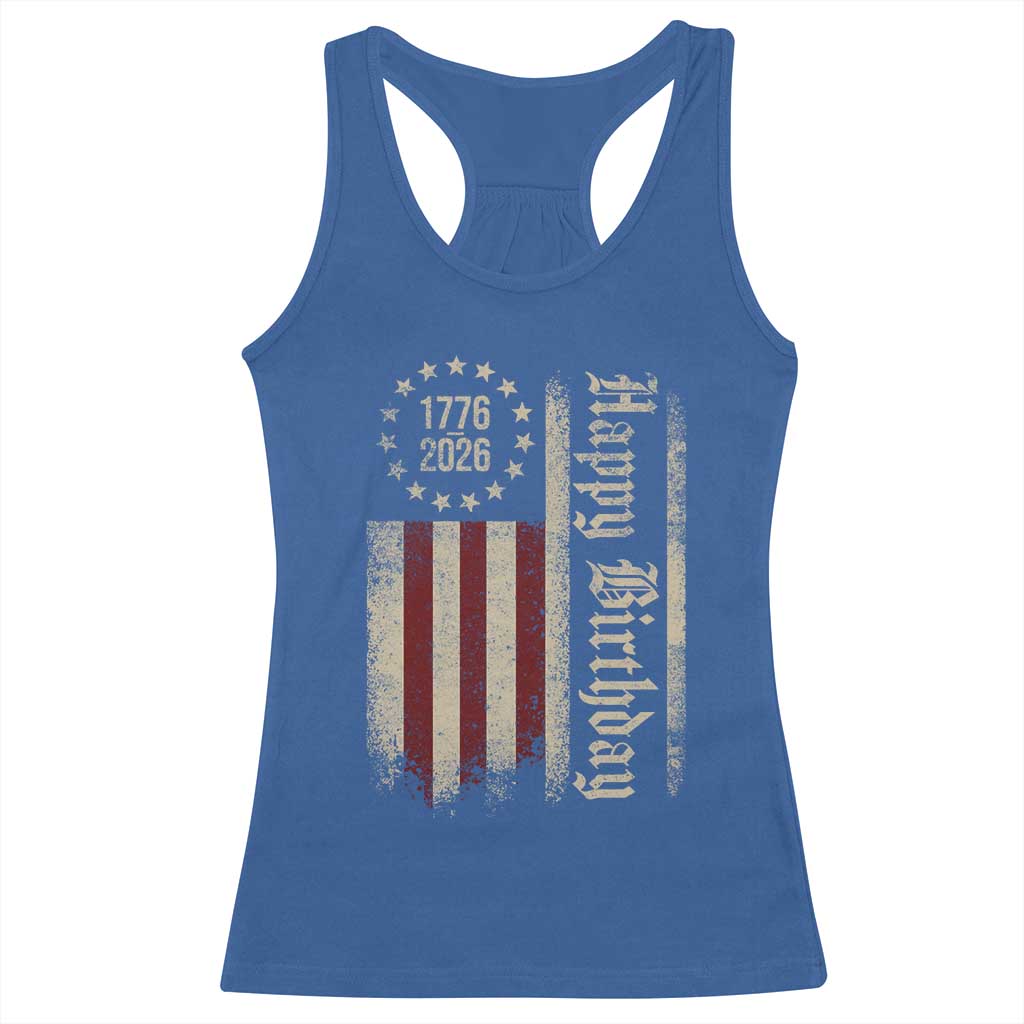 250th Birthday US July 4th 1776 2026 American Flag Racerback Tank Top TS11 Royal Blue Print Your Wear