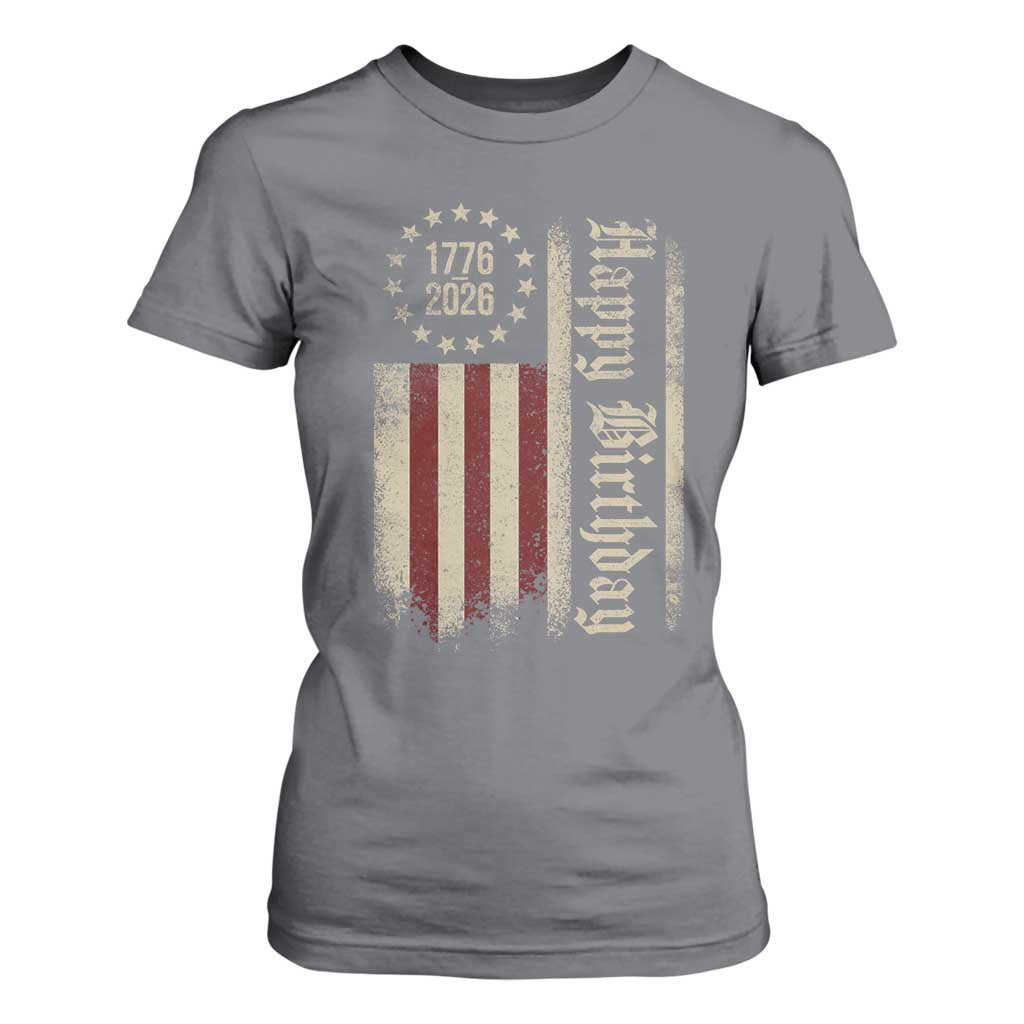 250th Birthday US July 4th 1776 2026 American Flag T Shirt For Women TS11 Charcoal Print Your Wear