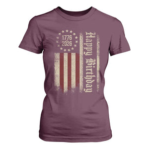 250th Birthday US July 4th 1776 2026 American Flag T Shirt For Women TS11 Maroon Print Your Wear