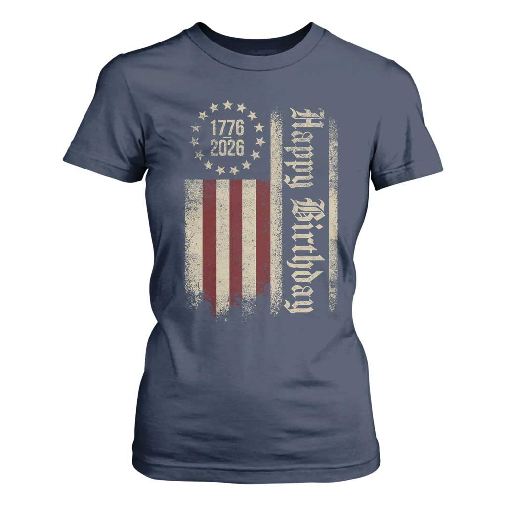 250th Birthday US July 4th 1776 2026 American Flag T Shirt For Women TS11 Navy Print Your Wear