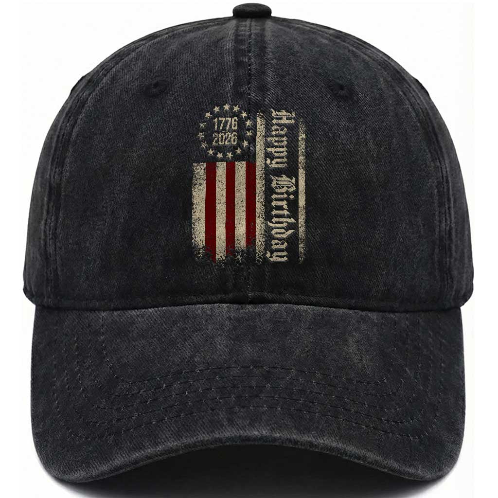 250th Birthday US July 4th 1776 2026 American Flag Washed Cotton Baseball Cap TS11 Print Your Wear