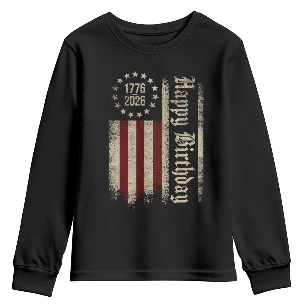 250th Birthday US July 4th 1776 2026 American Flag Youth Sweatshirt TS11 Black Print Your Wear