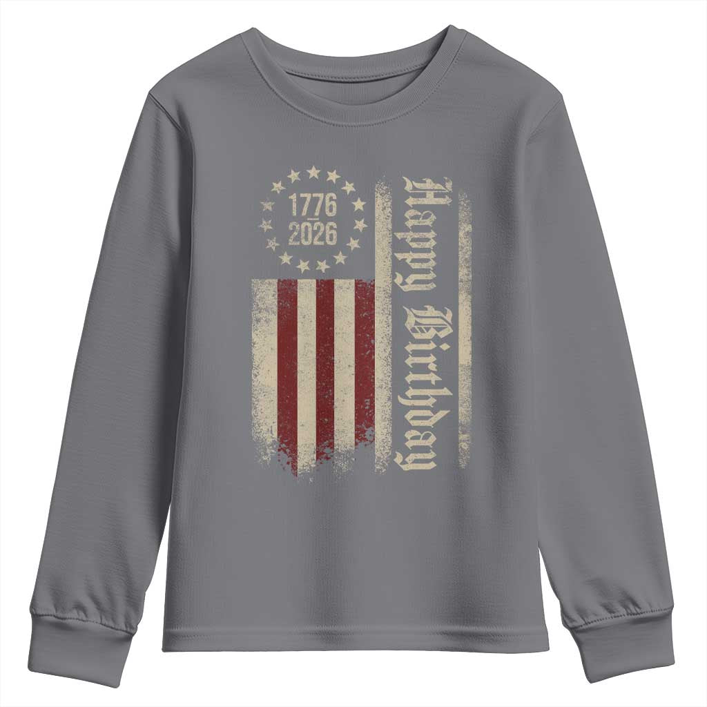 250th Birthday US July 4th 1776 2026 American Flag Youth Sweatshirt TS11 Charcoal Print Your Wear