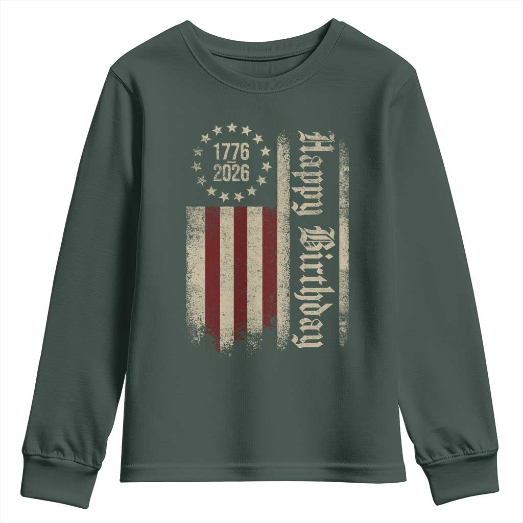 250th Birthday US July 4th 1776 2026 American Flag Youth Sweatshirt TS11 Dark Forest Green Print Your Wear