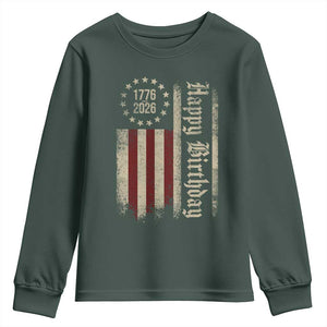 250th Birthday US July 4th 1776 2026 American Flag Youth Sweatshirt TS11 Dark Forest Green Print Your Wear