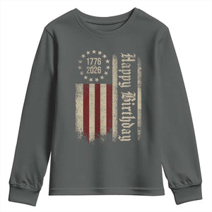 250th Birthday US July 4th 1776 2026 American Flag Youth Sweatshirt TS11 Dark Heather Print Your Wear